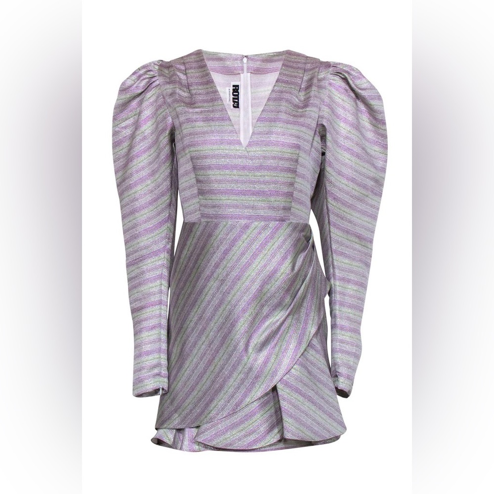 Rotate Birger Christensen - purple & green metallic puffer sleeve dress